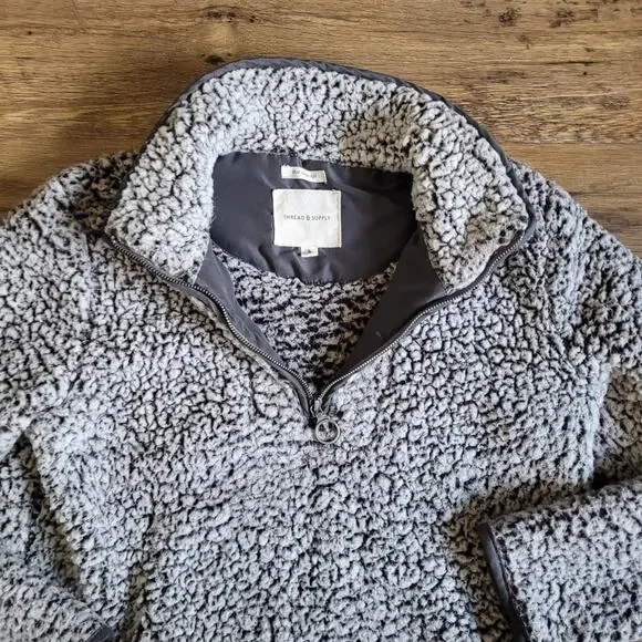 Thread and Supply Sherpa Fleece Quarter Zip Pullover Gray Womens Small - Picture 12 of 13
